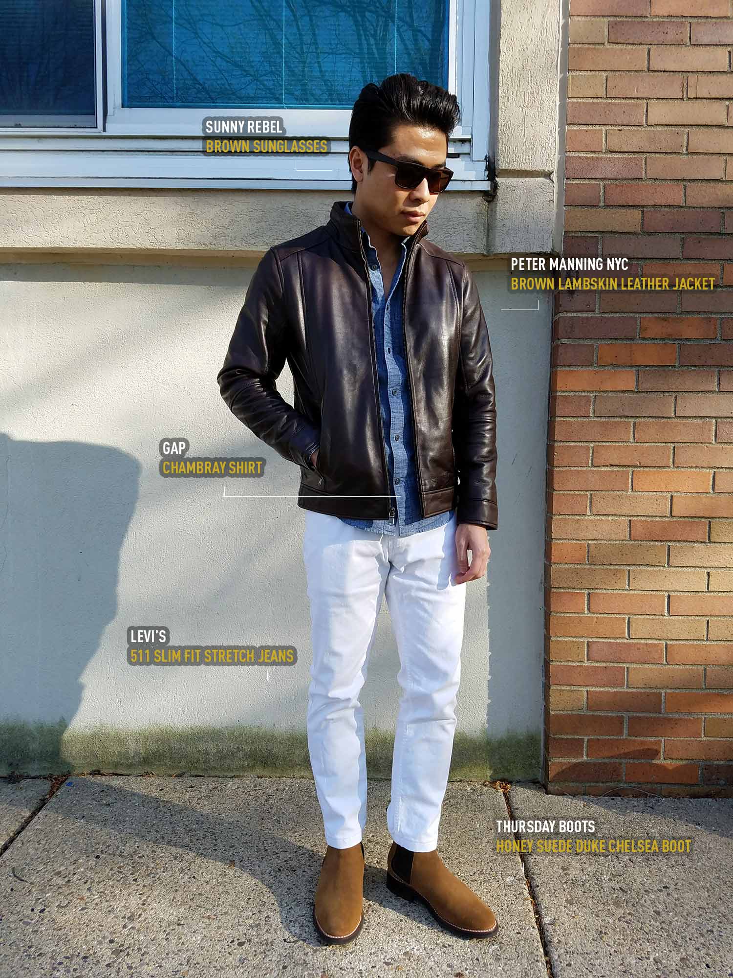 Leather Jacket And White Jeans And Chelsea Boots | GENTLEMAN WITHIN